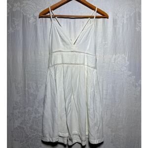 Roxy Babydoll Dress Medium Cream Textured Crochet Detail Pocket LWD Bright Light